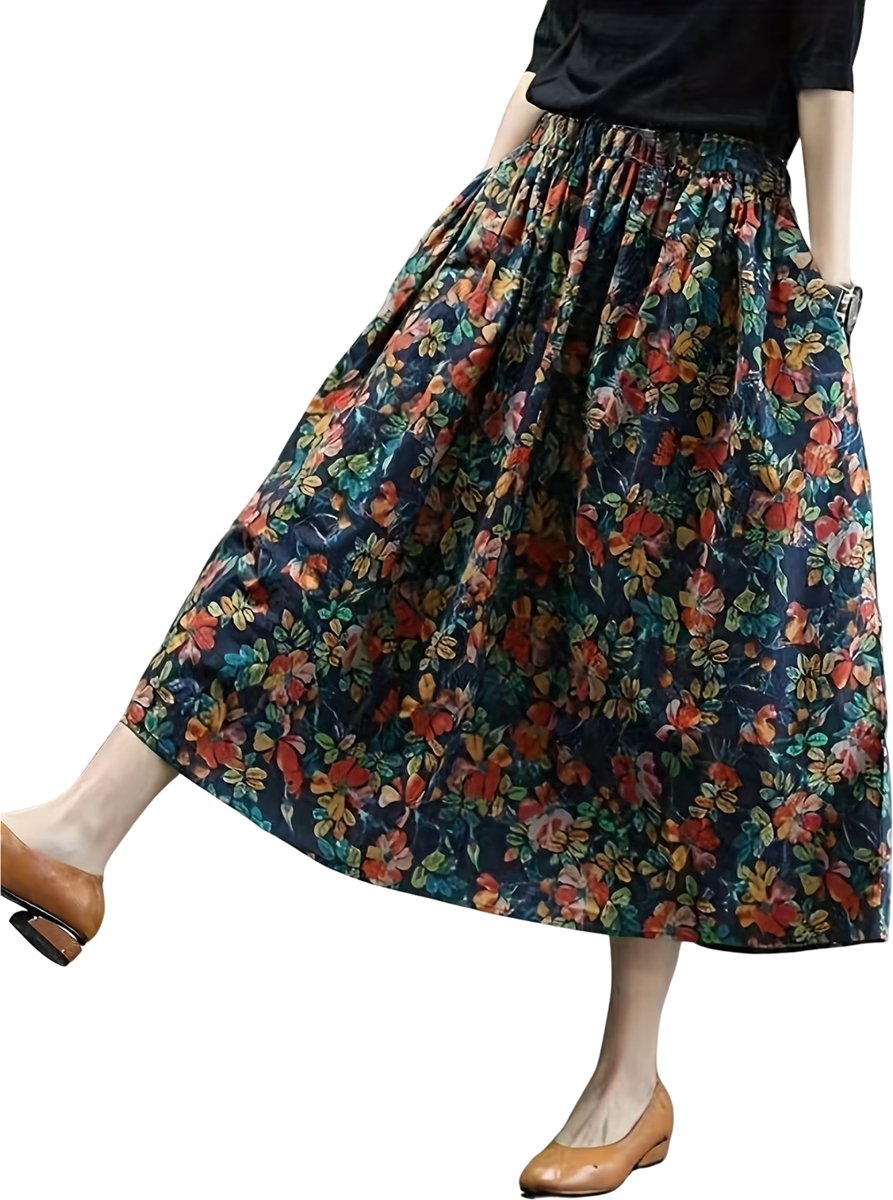 Currero Broekrok Dames Skort Skirts Skirt Rok Midi Korte Broek Culotte Wandelrok Rokje Legging Bloem Blauwe Bloemen