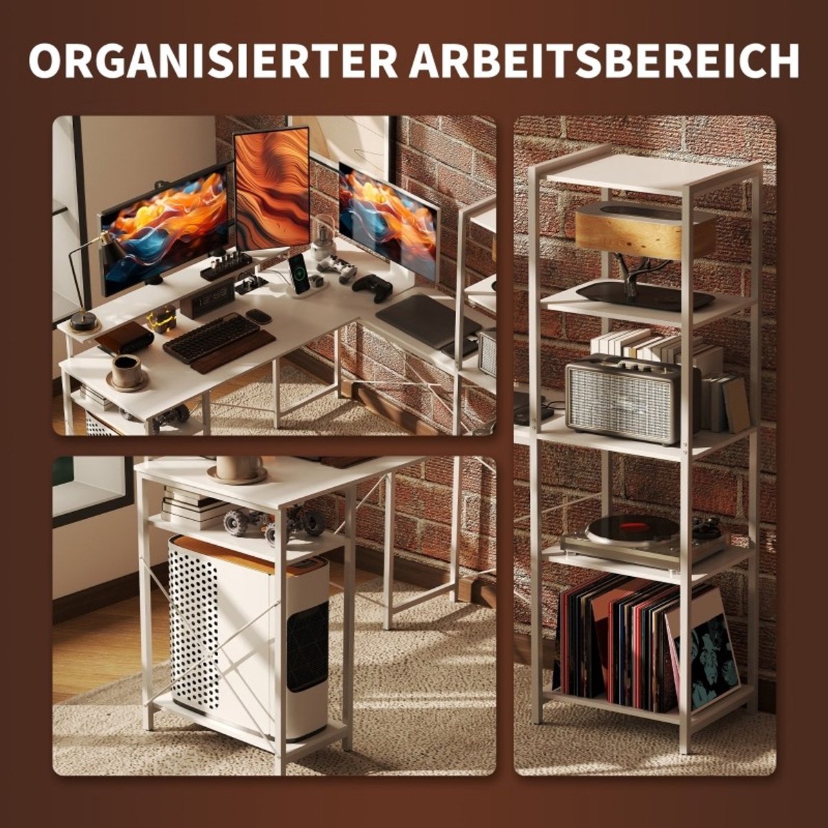 YYchan gamebureau - wit - 137 x 140 x 139,5 cm - met lade - met opbergruimte - met stopcontact