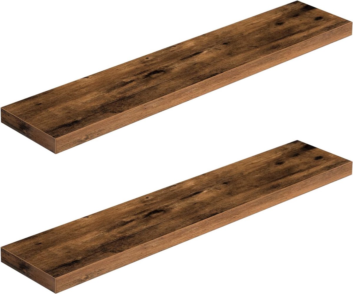 Zwevende planken, wandplanken, 100 cm, decoratieve hangende plank, houten planken, voor badkamer, slaapkamer, keuken, rustiek bruin, set van 2