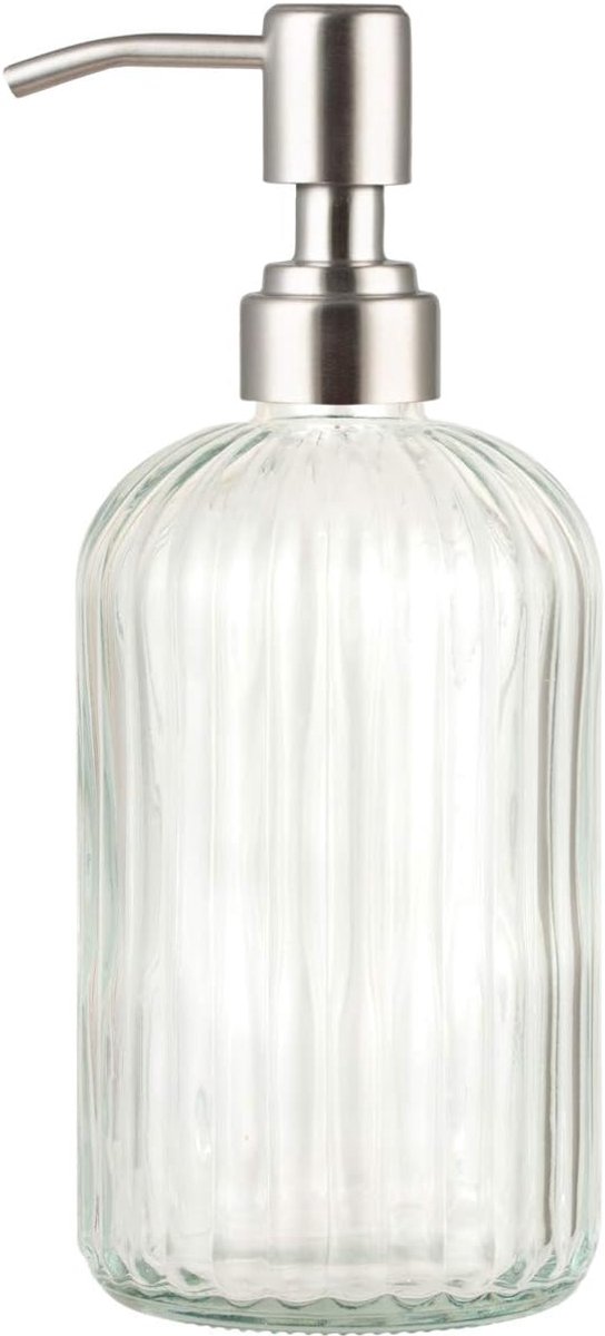 Zeepdispenser 14 oz - Helder Glazen Pot Met Roestbestendige Roestvrijstalen Pomp Voor Badkamer, Keuken, Decor - Geweldig Voor Lotions, Vloeibare Zeep
