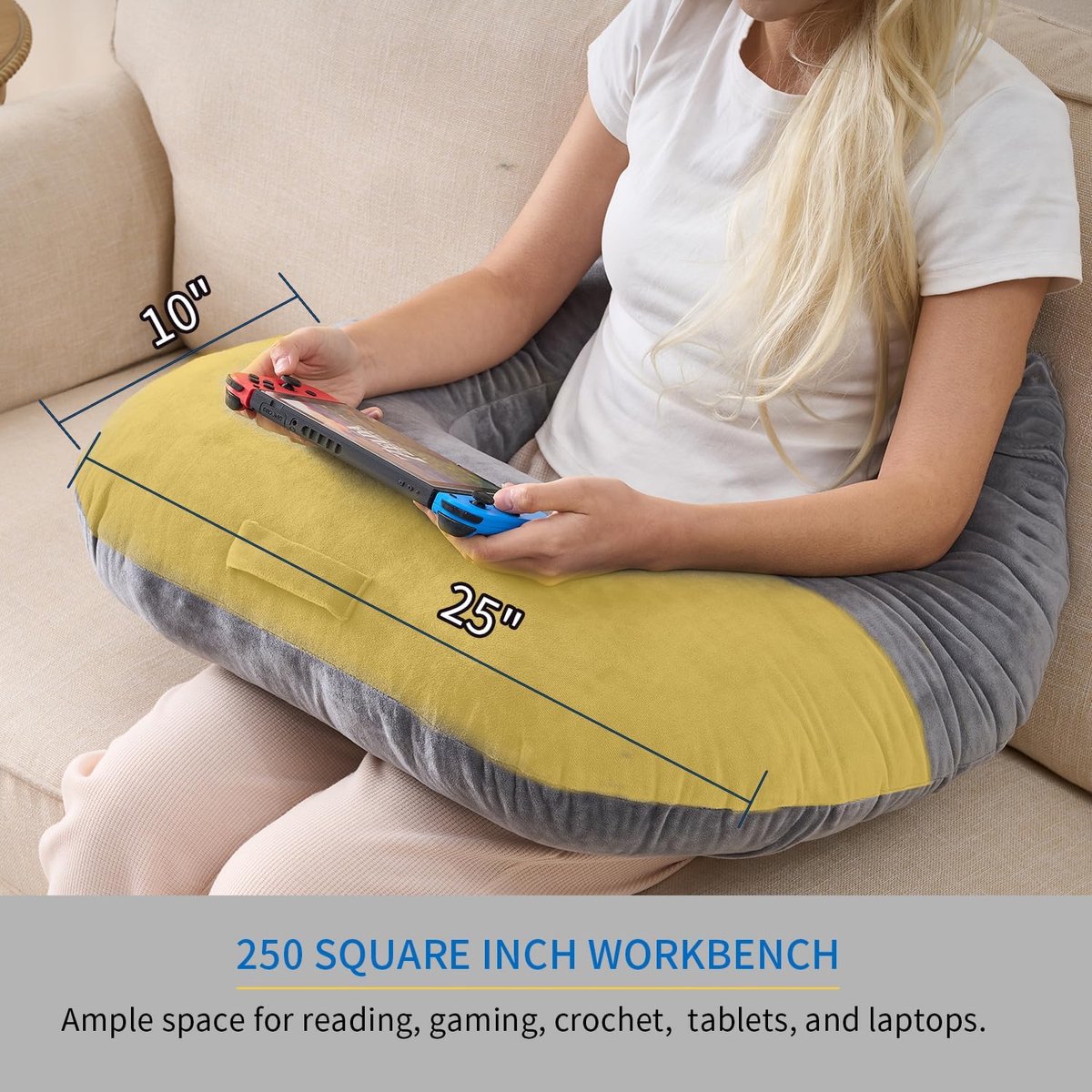 Leeskussen voor gaming, ergonomische armsteun voor gamen, haken, laptopondersteuningskussen voor zitten in bed en op de bank, houdingscorrectie voor op schoot kussen, fluwelen wasbare hoes (Zacht