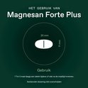 Ovale witte tablet, 25 mm lang en 11 mm breed. "Het gebruik van Magnesan Forte Plus".