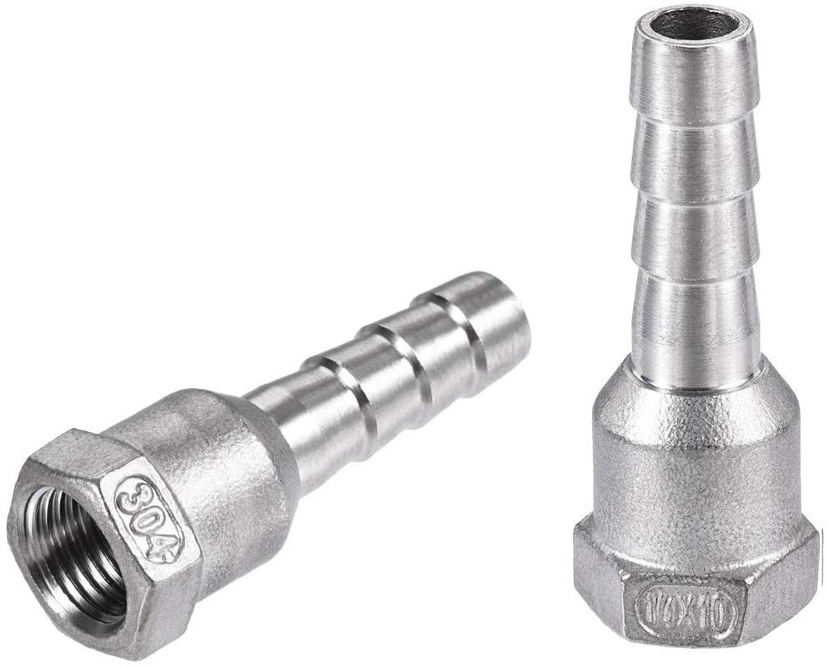 Dailygoods- Slangkoppeling 304 Roestvrij Staal - Slangfitting G1/4 - Weerhaak Connector - Tuin/Irrigatie - Lekvrije Afdichting - 10 mm Buitendiameter - Slangconnector