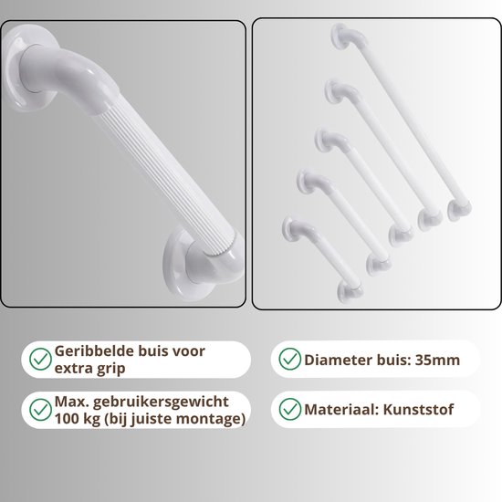 VITILITY Wandbeugel 30 cm extra grip. Handgreep / wandgreep voor badkamer / douche / toilet. Toiletbeugel / badgreep / douchegreep