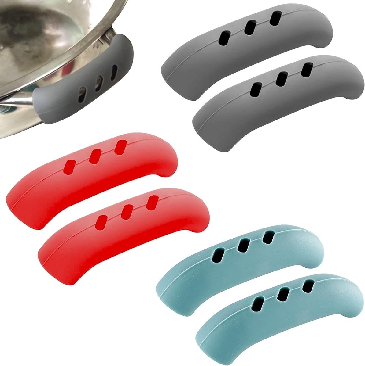 Dailygoods- Pannengrepen Hittebescherming - Siliconen Handvatten - Kookgerei - Gietijzeren Pannen - Ovenschalen - 3 Paar - Handgrepen