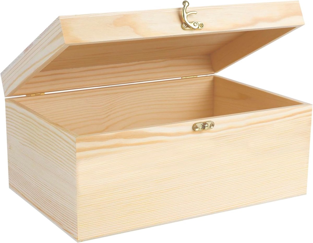 kist met deksel, 30 x 20 x 14 cm, houten kist, herinneringsbox, babyhouten box, multifunctionele kist, opbergdoos, sieradenkistje met scharnierdeksel, herinneringskist, knutseldoos, speelgoed