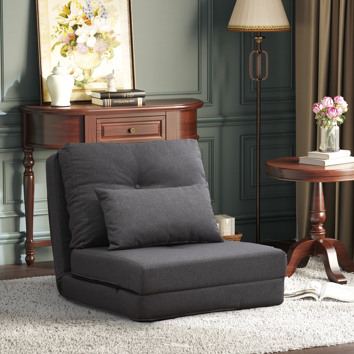STILVORA Fauteuil 60 x 80 x 56 cm - 2-in-1 Klapfauteuil Met Verstelbare Rugleuning - Voor Wonen En Rusten - Linnen - Donkergrijs Dark Gray