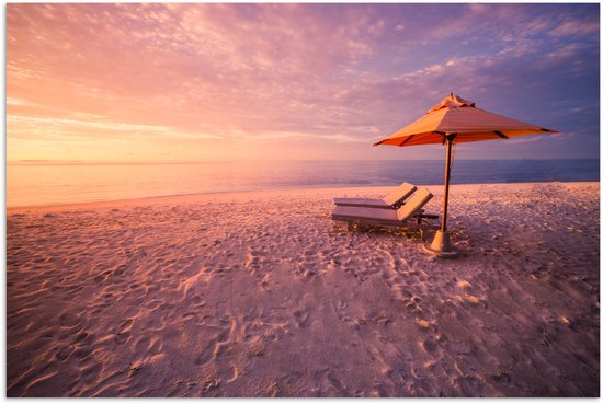 Poster 120x80 cm - Strand - Stoel - Water - Posters - Kamer decoratie - Wanddecoratie woonkamer - Muurdecoratie slaapkamer