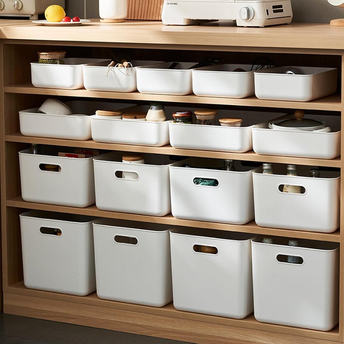 8 stuks opbergdozen met 4 deksels, kunststof opbergmand met handgrepen, multifunctionele opbergdozen voor keuken, kantoor, kast, badkamer, speelgoed