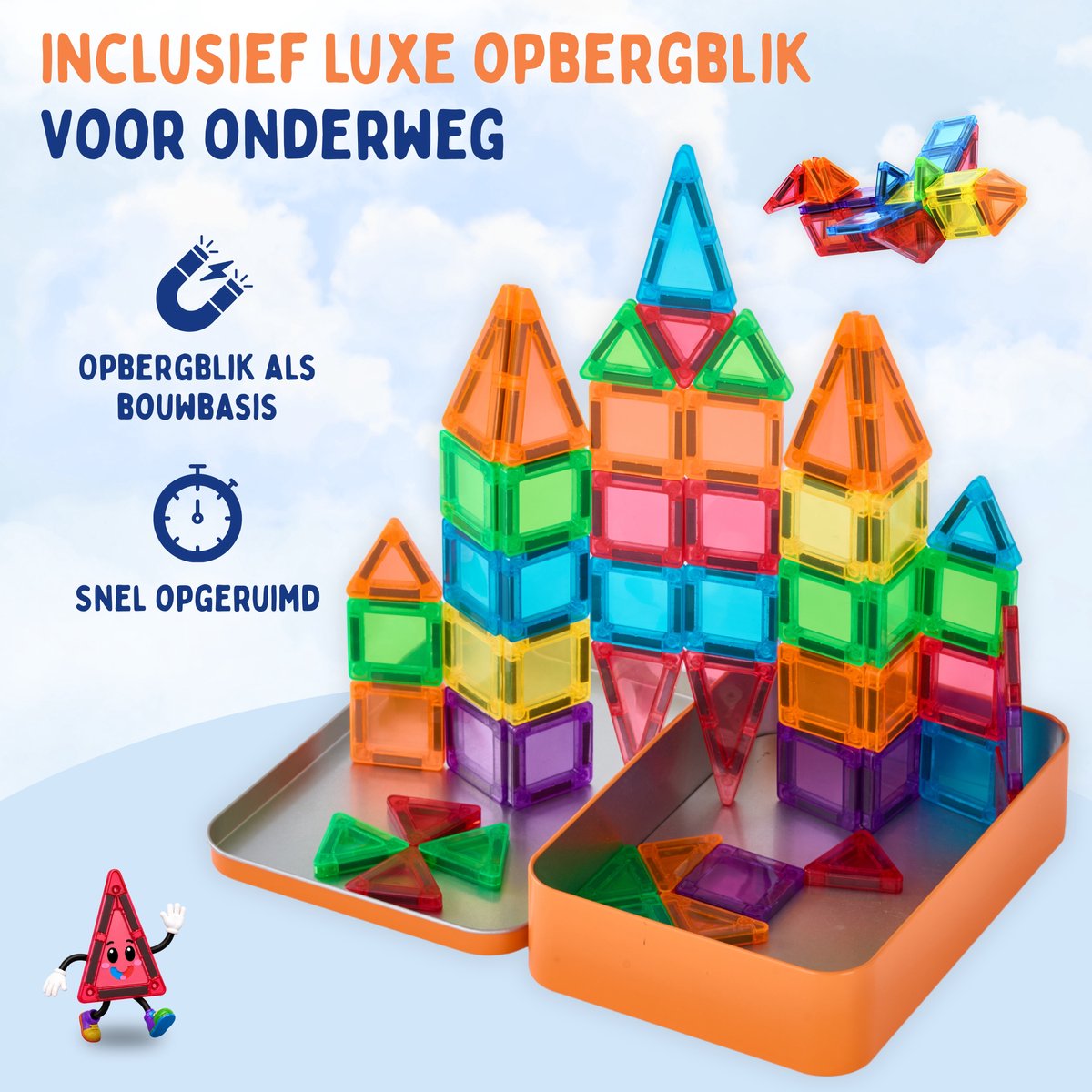 Playablez Mini Magnetic Tiles Travel Set - 72 Stuks - Magnetische Tegels Reisset met Opbergblik - Reisspeelgoed voor Onderweg - Magnetisch Bouwspeelgoed Montessori Speelgoed voor in de Auto in het Vliegtuig - Magna Magneten Speelgoed Jongens Meisjes — cadeau in Spellen & Speelgoed - foto 8