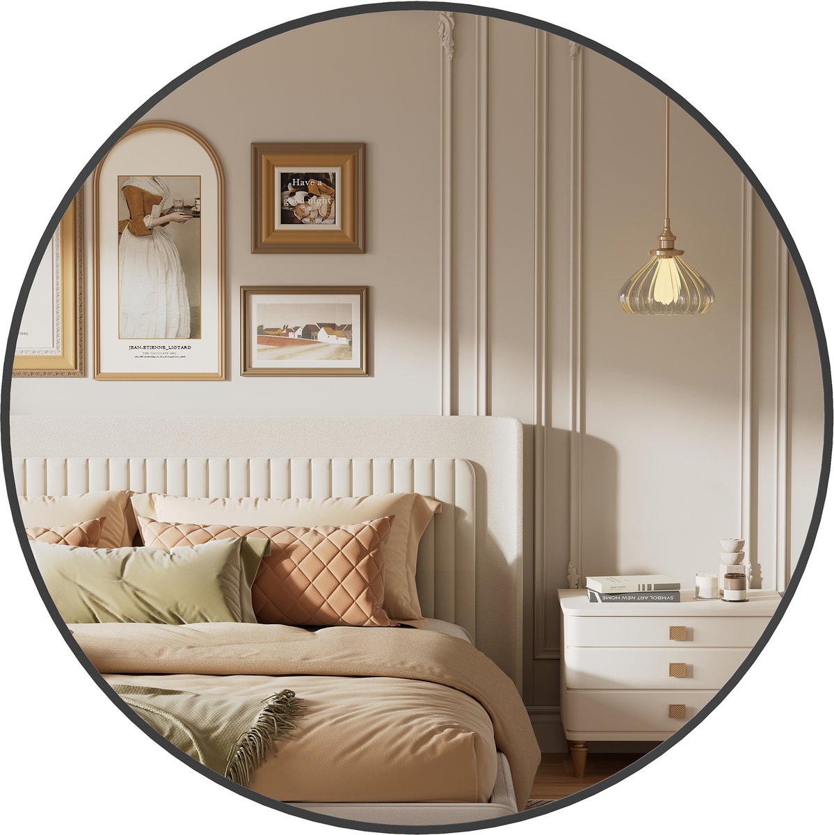 SONGMICS - Spiegel - Ronde Wandspiegel met Metalen Frame - Geschikt voor Badkamer Woonkamer Slaapkamer Hal
