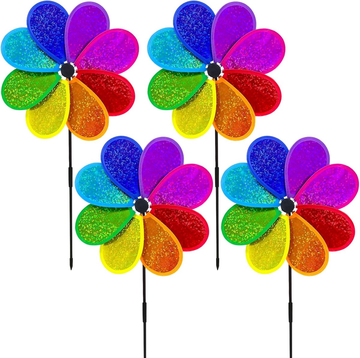 4 stuks regenboog windgong bloem windmolen 30 cm Sparkly windmolen spinner voor gazon, tuin, terras, balkon, tuinsteker, decoratie