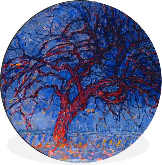 WallCircle - Wandcirkel - Muurcirkel - Rode boom - Piet Mondriaan - Aluminium - Dibond - 60x60 cm - Binnen en Buiten