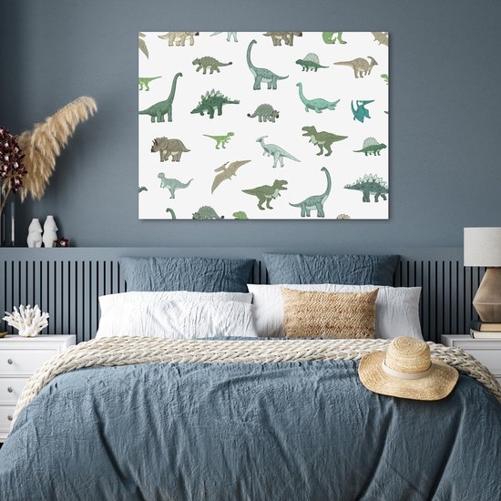 Affiche enfants - Peinture pour enfants - Décoration murale chambre d'enfant - Dinosaurus - Vert - Garçons - Marron - Enfant - Motifs - 120x90 cm - Affiche chambre d'enfant