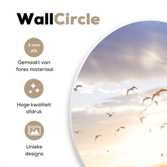 WallCircle® Wandcirkel 30x30 cm - Muurcirkel Kalm beeld van vogels bij zonsondergang - Muurdecoratie woonkamer - Wanddecoratie slaapkamer - Kamer decoratie accessoires - Ronde schilderijen