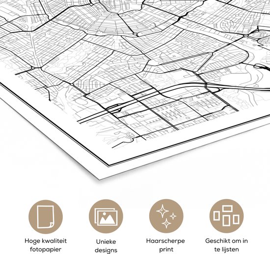 Affiche Plan de la ville - Zwart Wit - Amsterdam - 90x120 cm