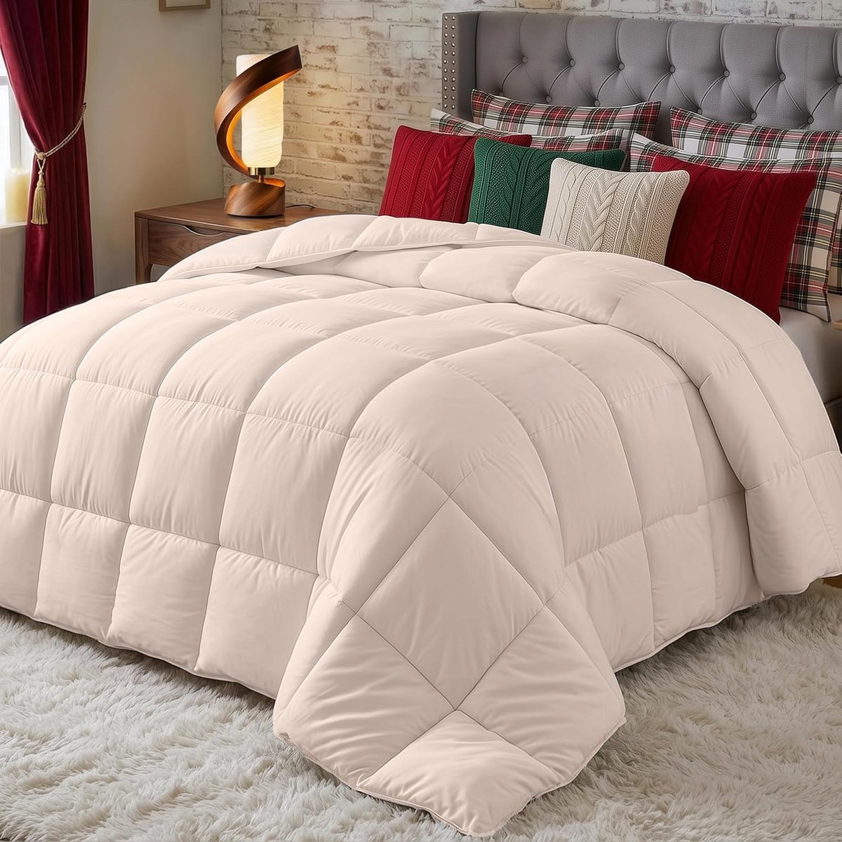 Bedding dekbed 10,5 tog met hoeklabs - pluche gesiliconiseerd fiberfill, doos gestikt dons alternatief dekbed (200x200 cm, Beige)