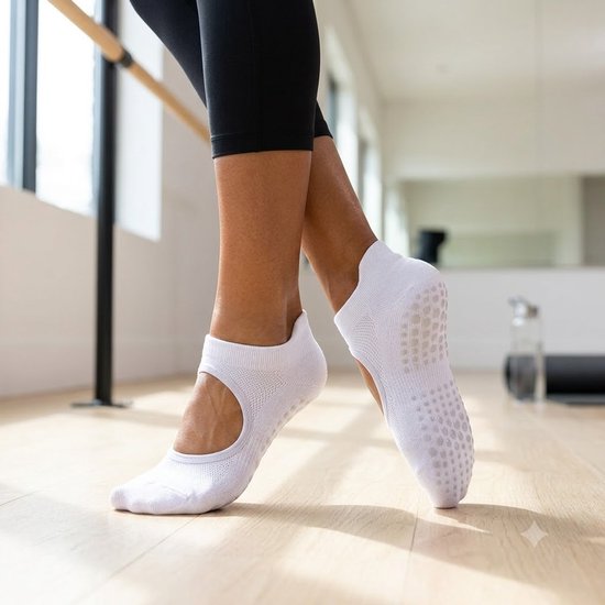 Paars antislip pilates sokken dames 2 paar ademende open wreef yoga sokken met siliconen antislip zool lage sport sokken voor pilates yoga barre dans fitness en vloeroefeningen maat 36-40 — afbeelding 4
