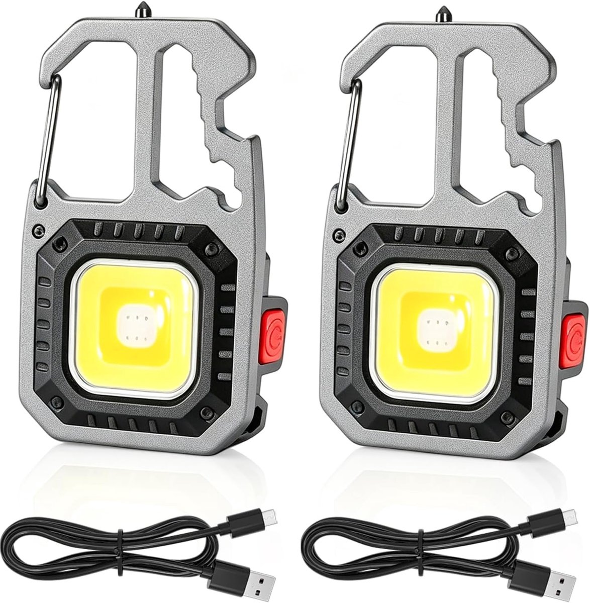 SnelShoppen - 2 Stuks Draagbare Mini LED Werklicht, Oplaadbare Zaklamp, 800 Lumen, 7 Modi, Compact, Multifunctioneel met Flesopener voor Camping, Wand