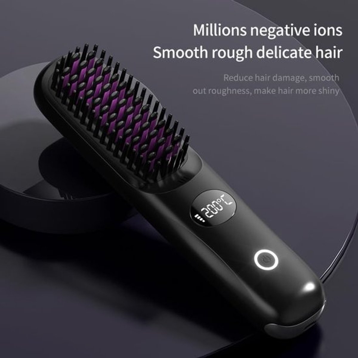 Draadloze stijlborstel - Draagbare reisstijlborstel, Mini-stijlborstel voor dames, Keramische coating, Lichtgewicht en gemakkelijk te retoucheren, Anti-verbranding (zwart)