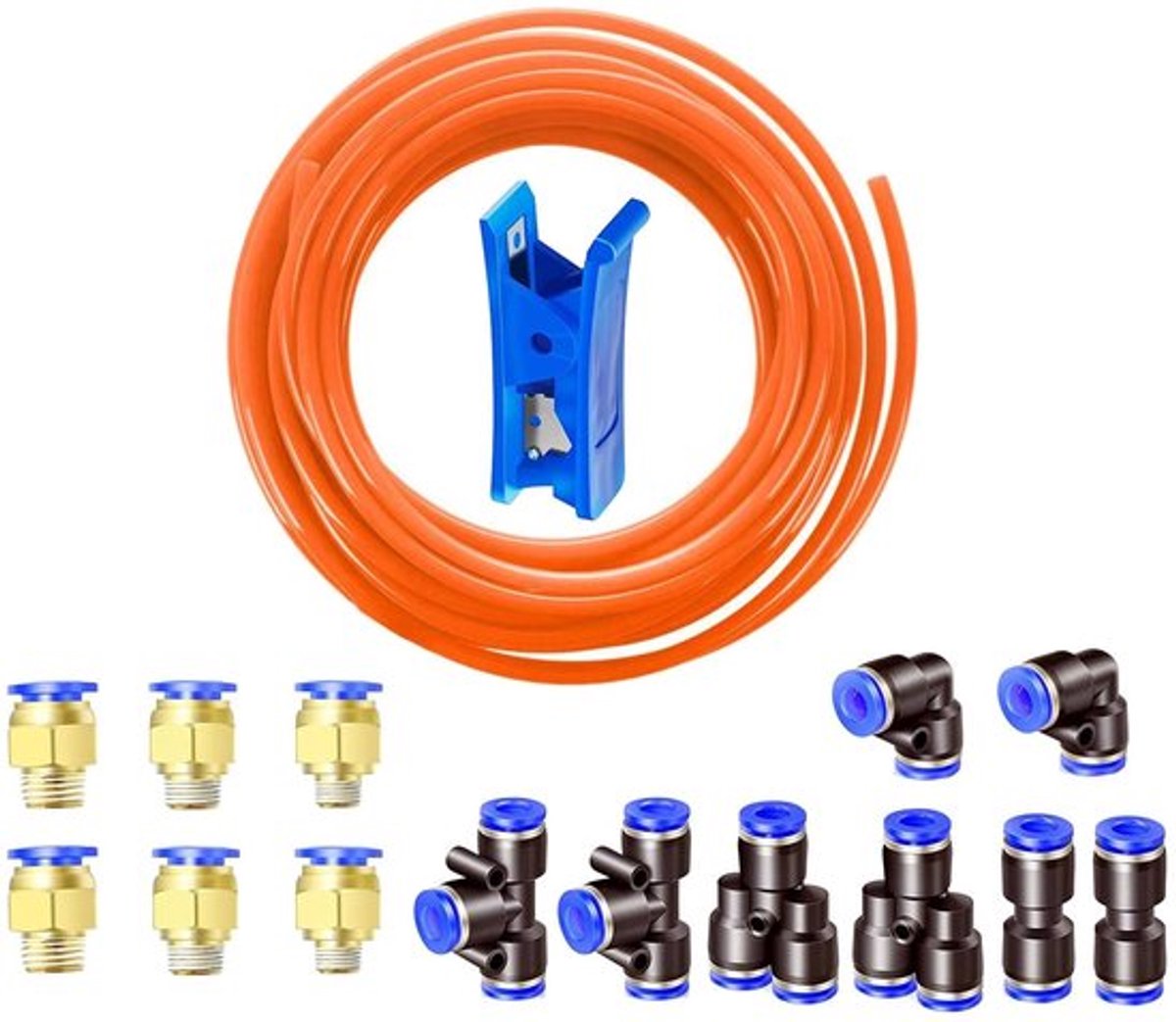 Persluchtslang 5 Meter - Hoge Flexibiliteit - 10 mm OD x 6,5 mm ID - 14 Pneumatische Snelkoppelingen - Polyurethaan - Sterke Drukvastheid - Luchtslang
