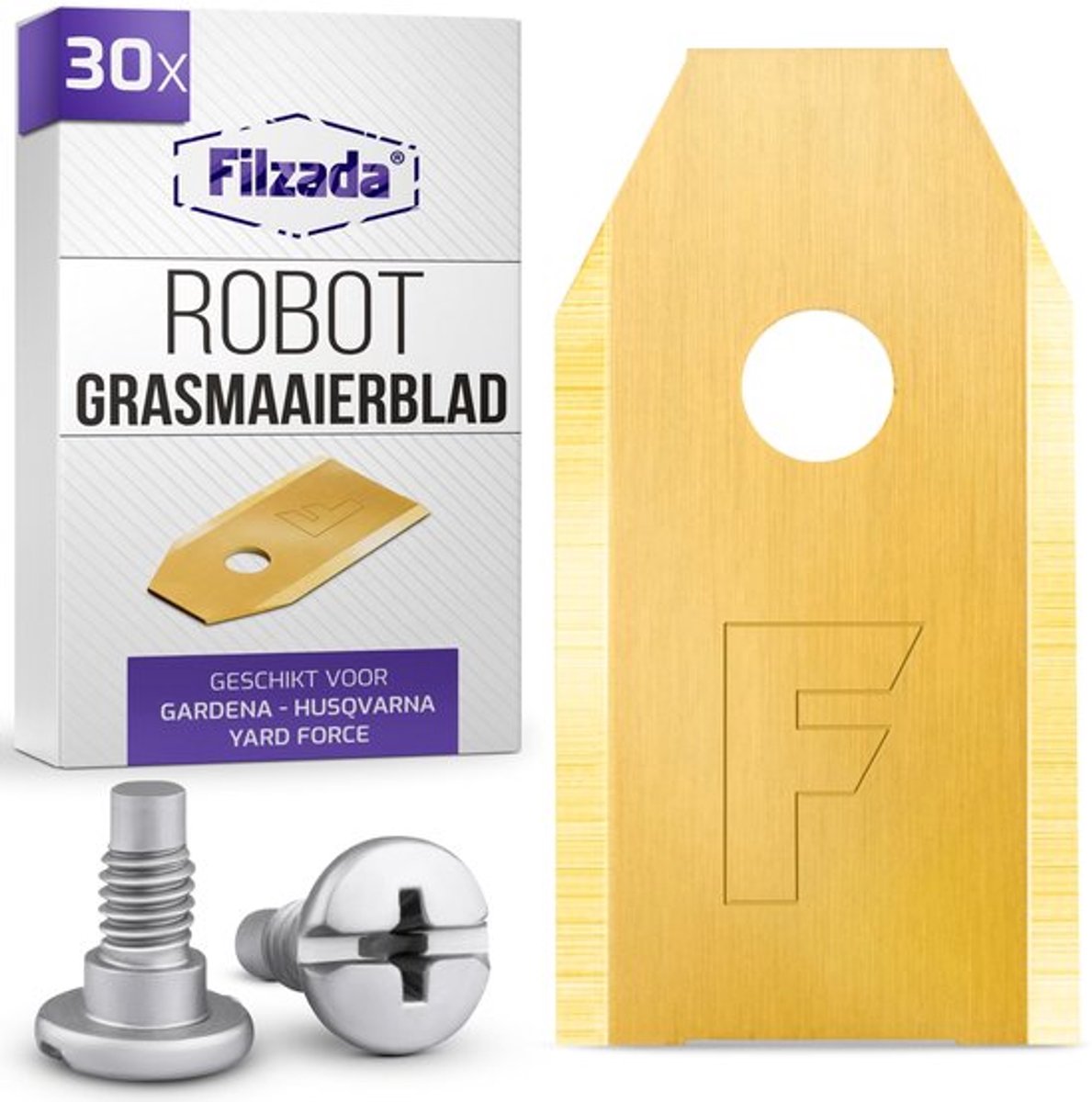 Mesbladen LONGLIFE - Geschikt voor Husqvarna® / Gardena® Robotmaaiers - Roestvrij Staal - Titanium Coating - 30 Stuks - Inclusief Schroeven - Robotmaaimessen