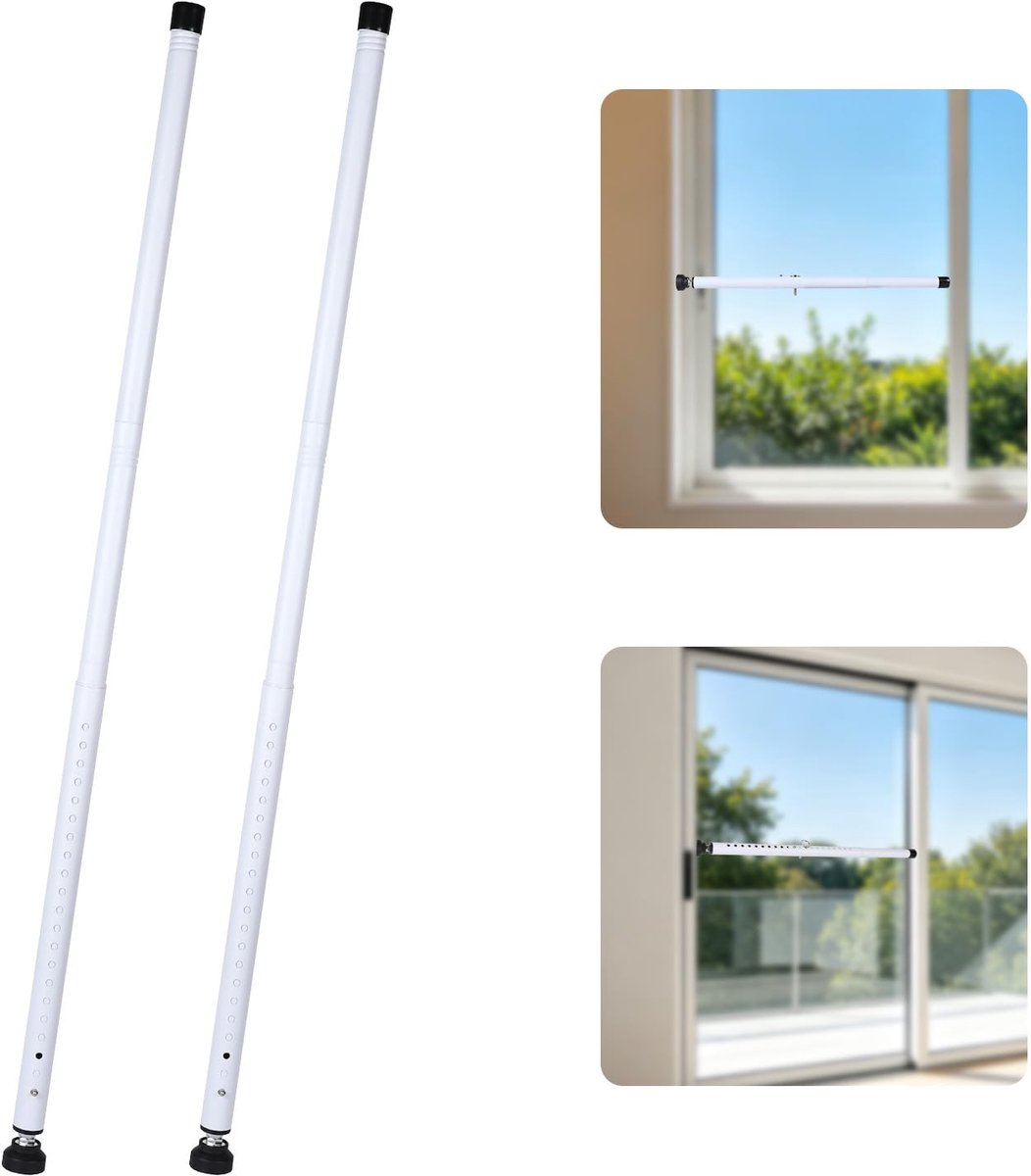 SnelShoppen - Verstelbare Veiligheidsstang voor Deuren en Ramen, Inbraakbeveiliging voor Schuifdeuren, Deurstopper, 45-128 cm, Wit, 2 Stuks