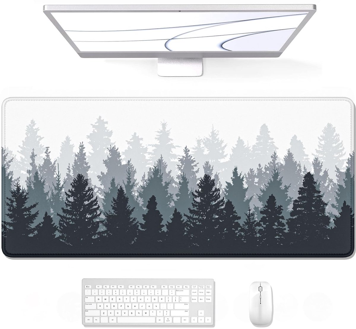 SnelShoppen - Grote XXL Gaming Muismat 88,9 x 38,1 cm - Waterdicht, Genaaid, Antislip - Mistig Bospatroon voor Kantoor en Thuis - Perfecte Maat voor G