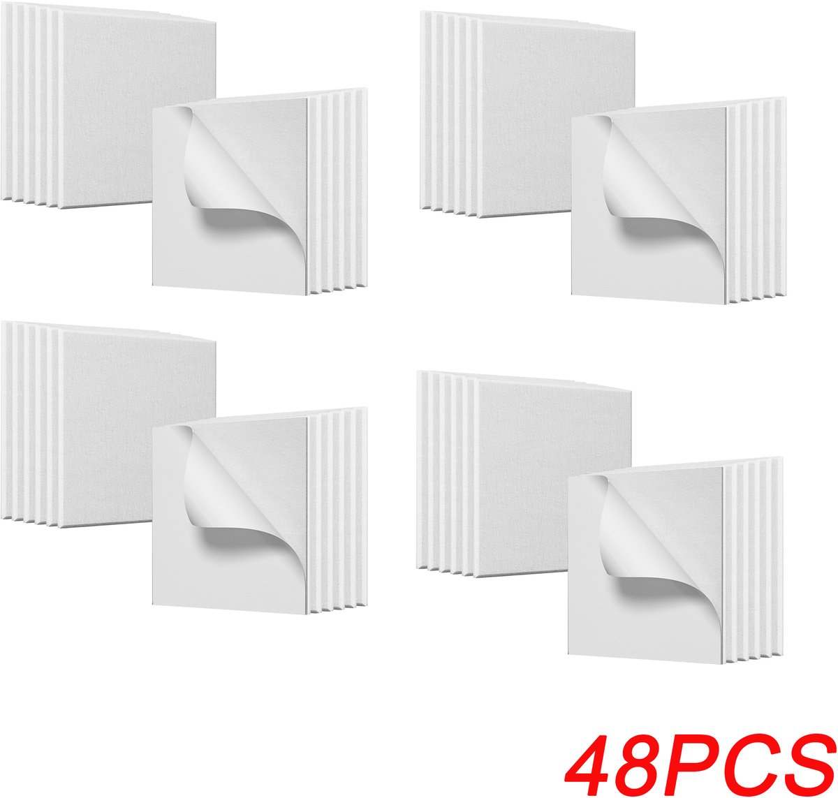48PCS Vierkante Akoestische Panelen – Geluidsabsorberende Wandpanelen – Geluidsdemping voor Studio, Gamekamer, Kantoor & Muziekkamer – Wit