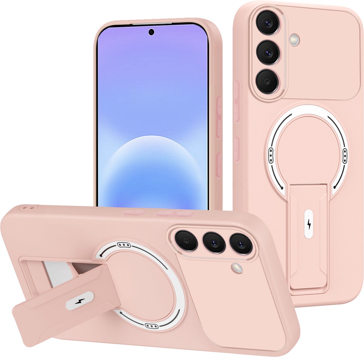 Casemania Hoesje Geschikt voor Samsung Galaxy A27 - Roze - Magnetische Telefoonhoesje Geschikt voor MagSafe - Stevige Siliconen Back Cover met Kickstand Standaard en Camera Bescherming