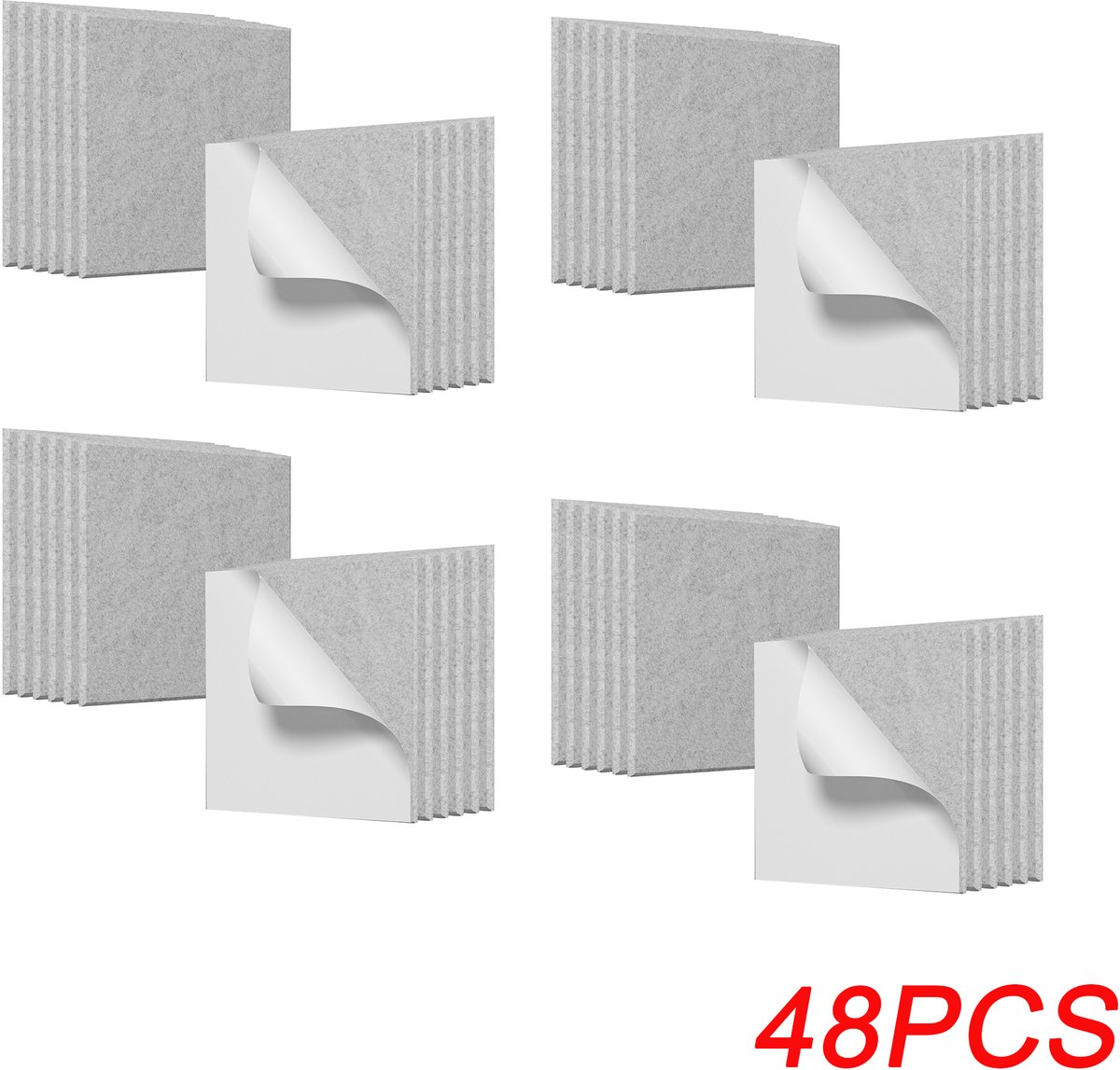 48PCS Vierkante Akoestische Panelen – Geluidsabsorberende Wandpanelen – Geluidsdemping voor Studio, Gamekamer, Kantoor & Muziekkamer – Lichtgrijs