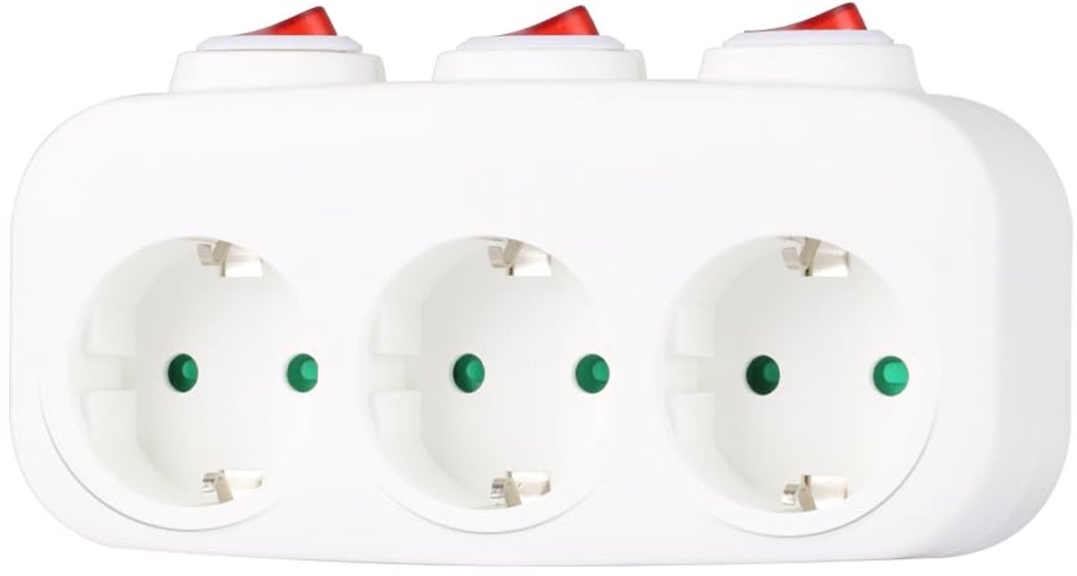 Drievoudig stopcontact met 3 schakelaars - meervoudig stopcontact 3500 W - compacte stroomverdeler - bespaar energie - SnelShoppen