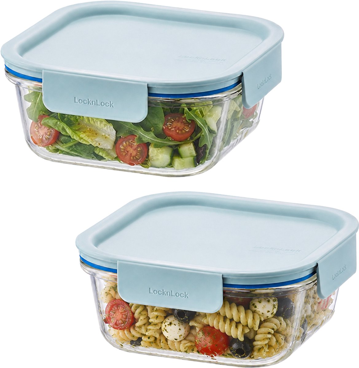 Lock&Lock Glazen vershoudbakjes - Meal prep bakjes glas - Ovenschaaltjes met deksel - 750 ml - Mint deksel - Luchtdicht - BPA vrij - PFAS vrij - Airfryer bakjes - Bewaarbakjes - Vershoudbakjes glas - 1 persoons ovenschaal - Set van 2 stuks