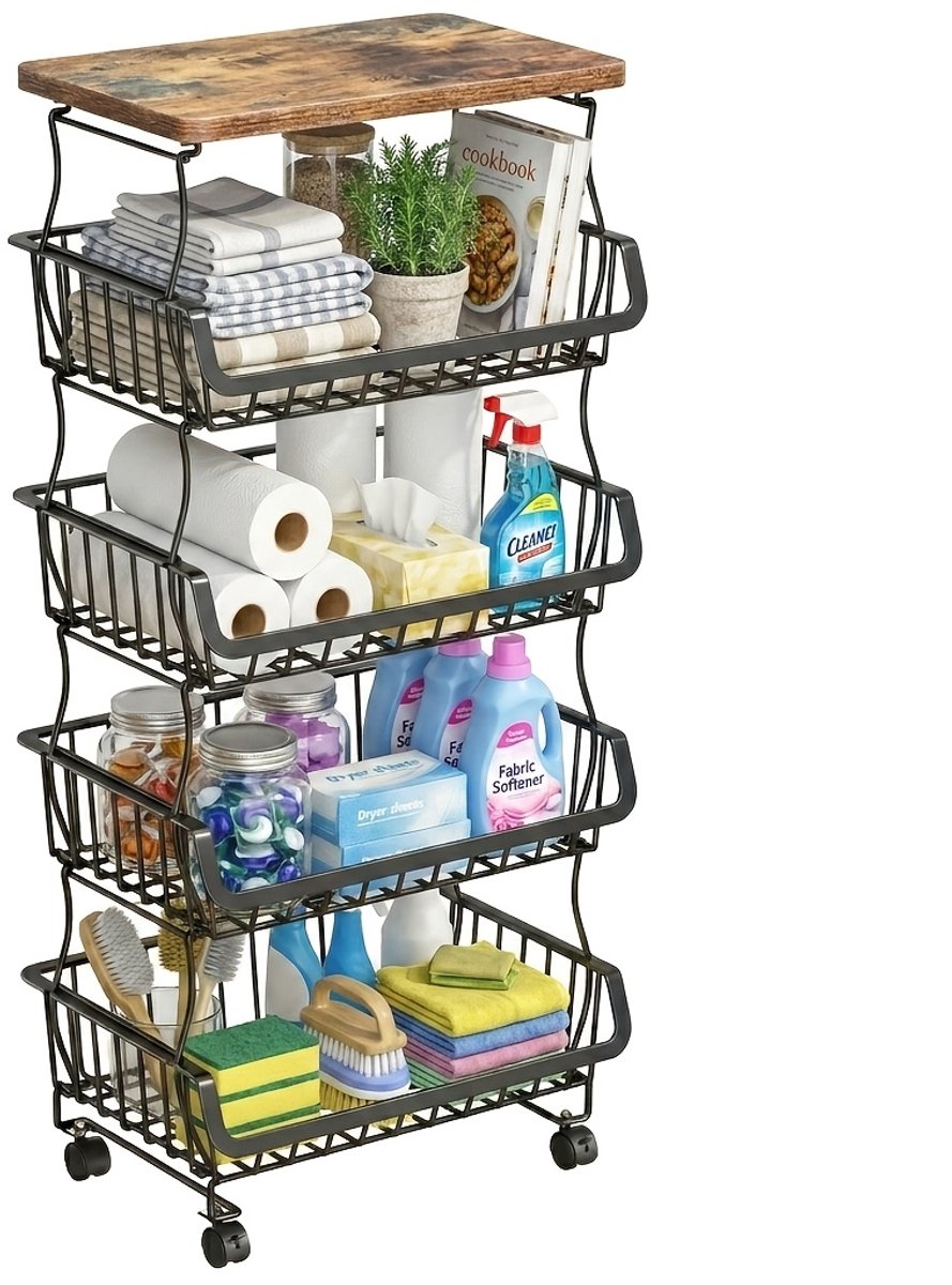 Keukentrolley-5-Laags 5 lagen met een plank-Multifunctioneel Opbergrek-Verstevigd Metaal-Verplaatsbare en Afneembare Universele Wielen-Opbergrek voor Keuken en Woonkamer.