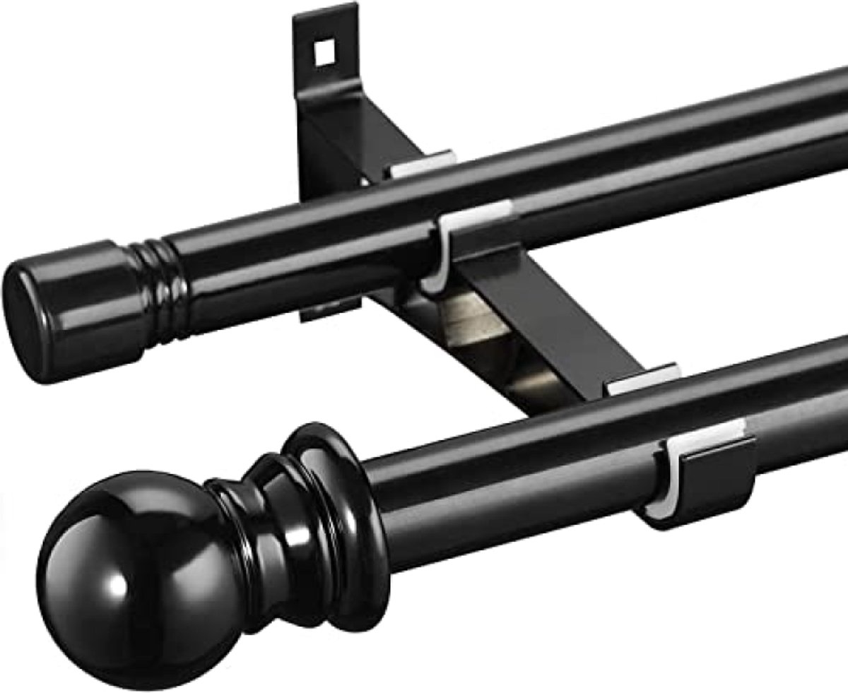 Huis Geluk Dubbele Gordijnroede Zwart Uitschuifbaar 76-332 cm Metalen Edelstaal voor Gordijnen met Oogjes, Verduisterend en Voile