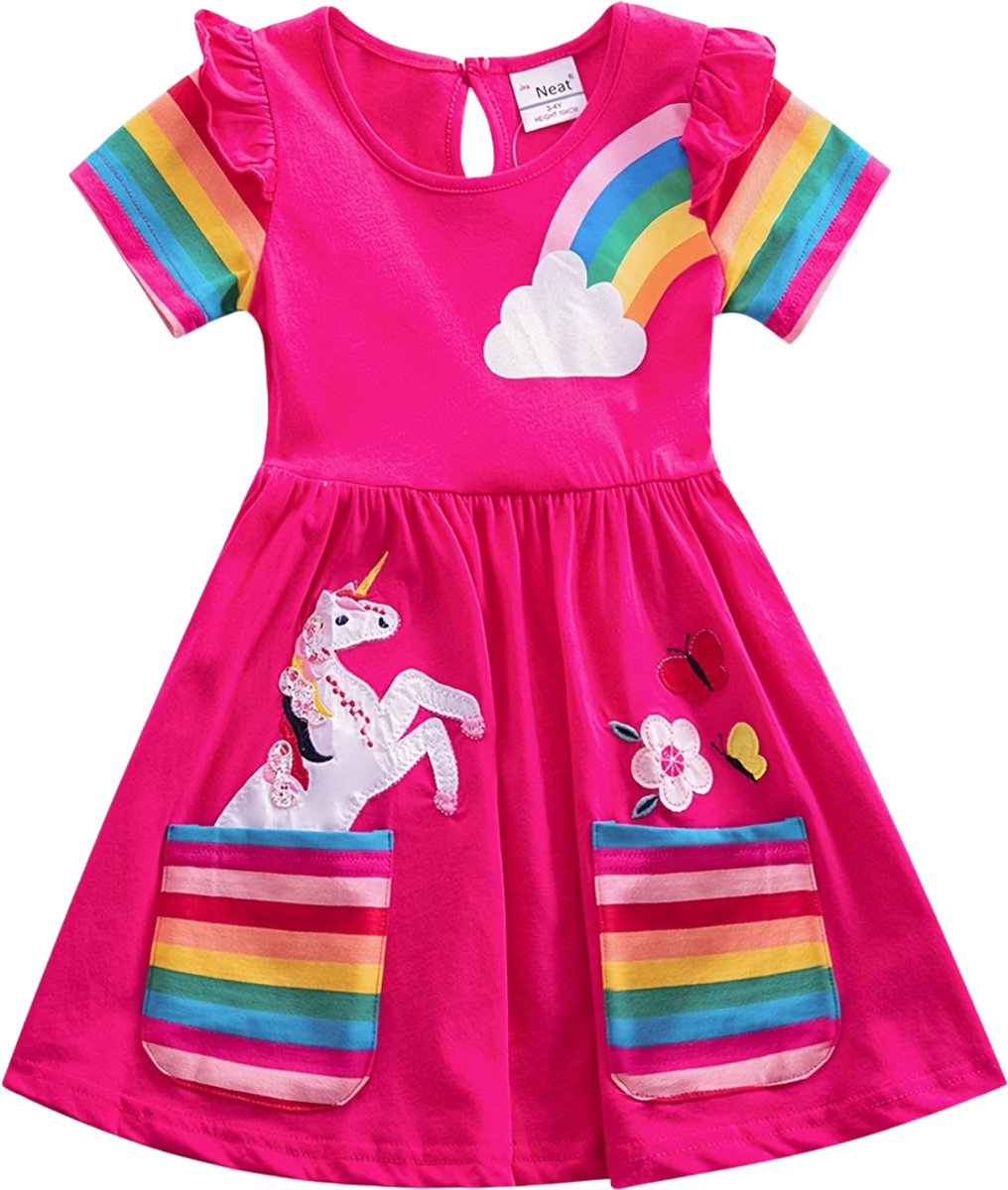 Currero Zomerjurk Meisjes Zomerjurken Kinderen Jurk Meisje Ibiza Stijl Sundress Kinderkleding 6-7 Jaar Rode Roos