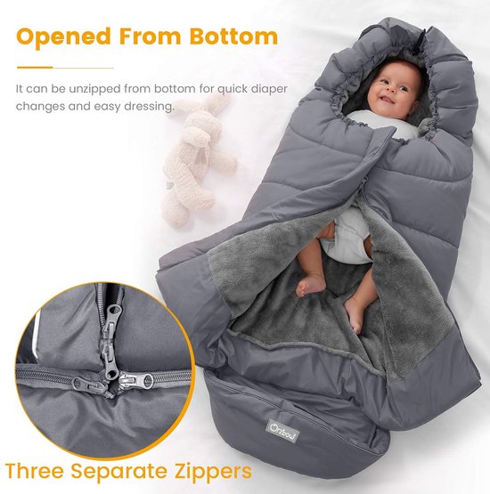 SnelShoppen - Universele Voetenzak Kinderwagen, Warme Wintervoetenzak voor Buggy en Wandelwagen, Waterdichte Dikke Thermofleece Voetenzak, Groot, Grij van Snelshoppen — afbeelding 3