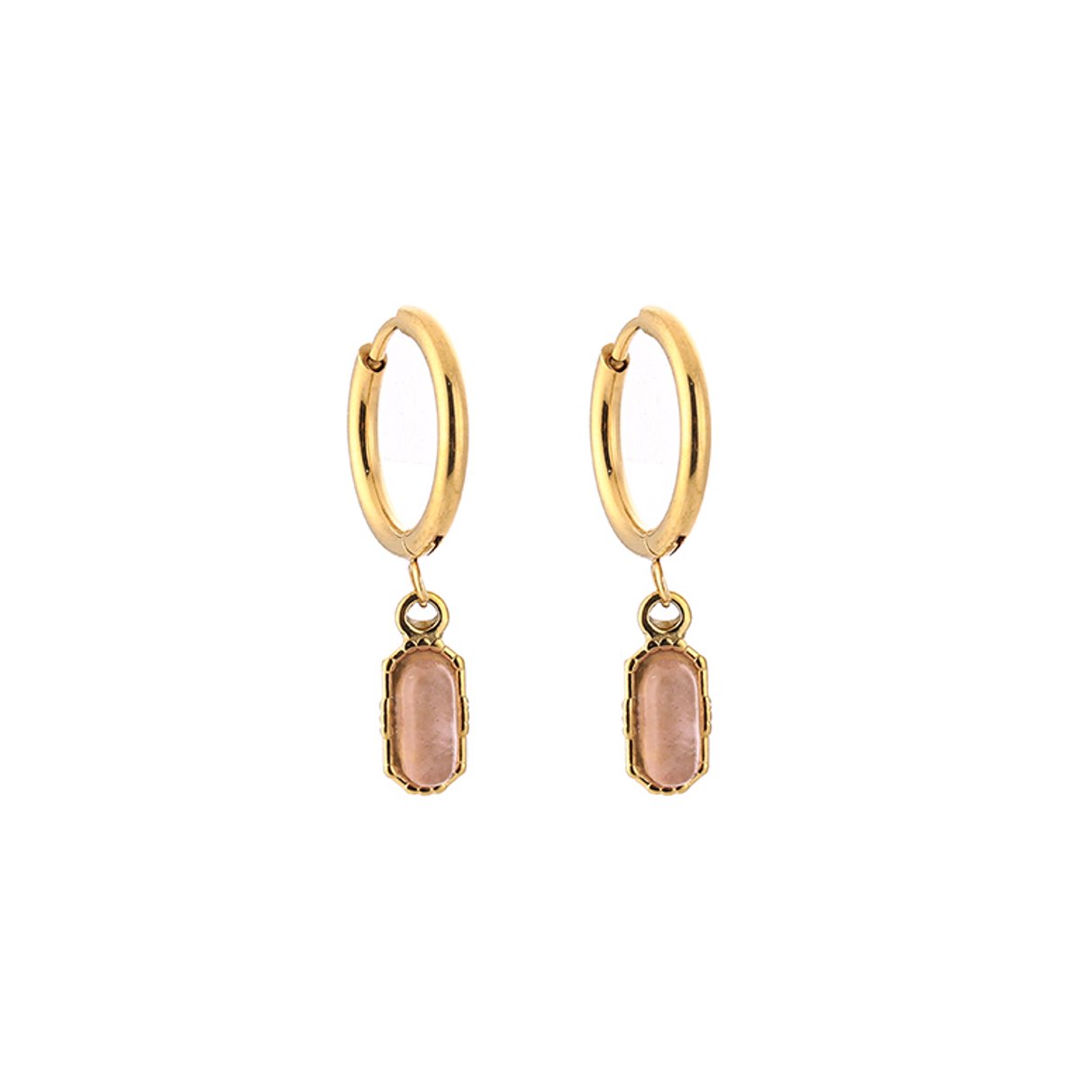 Stainless Steel Boho Natural Stone Charm Hoops – Luxe Boho Natuursteen Oorringen – RVS - Roze