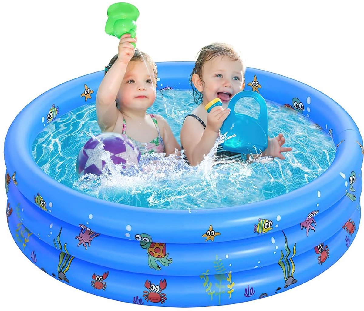 SnelShoppen - Dhqkqg Opblaasbaar Kinderbadje 90 x 30 cm - Rond Kinderzwembad Blauw voor Buiten, Tuin en Waterspelletjes - Ideaal voor Kinderen en Zome