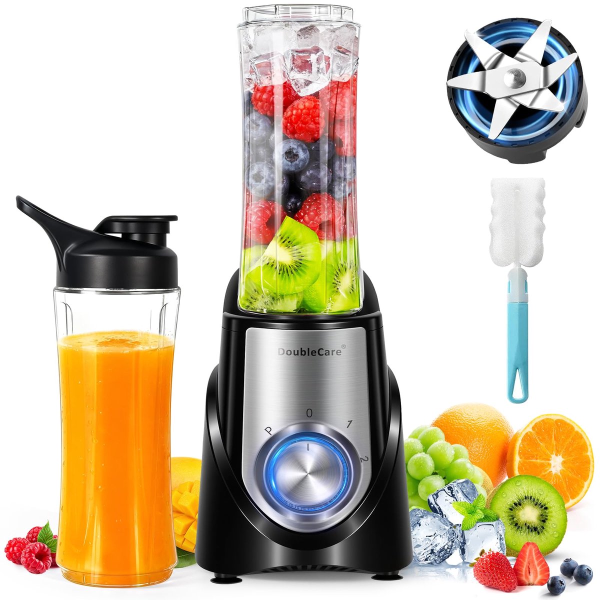 SnelShoppen - Smoothie Blender 400 W - Draagbare Mini-Blender 600 ml - BPA-vrij - Elektrische Blender met 6 Roestvrijstalen Messen - Perfect voor Smoo