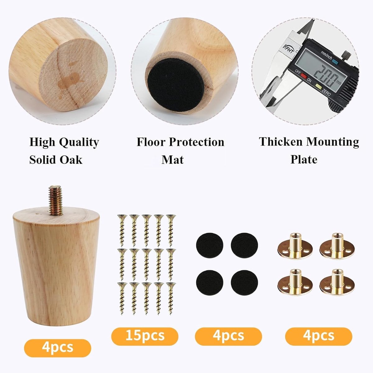SnelShoppen - 4 Stuks Houten Meubelpoten 6 cm - Vervangende Tafelpoten en Kastpoten voor Bank - Duurzaam en Stijlvol - Ideaal voor Keuken, Woonkamer e