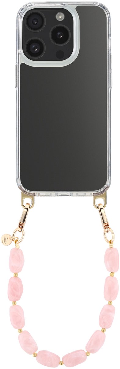 Selencia Transparant Hoesje met Haakjes inclusief Satin Crush Polskoord - Geschikt voor Apple iPhone 15 Pro - Cosmic Candy