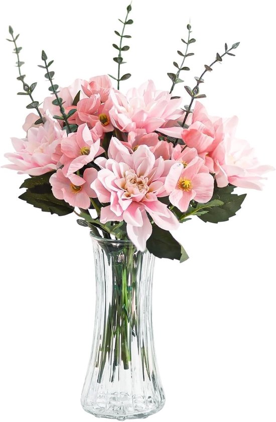 SnelShoppen - Grote Glazen Vaasje voor Bloemen - Modern Vintage Tulpenvaas - 19cm Hoog - Ribbelstructuur - Elegante Decoratie voor Rozen, Pampasgras e
