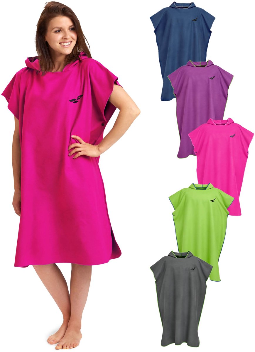 SnelShoppen - Omkleed Handdoek Surf Poncho voor Dames en Heren - Lichte Microvezel Sneldrogende Handdoek Poncho - Compacte Maat L in Rosa voor Strand