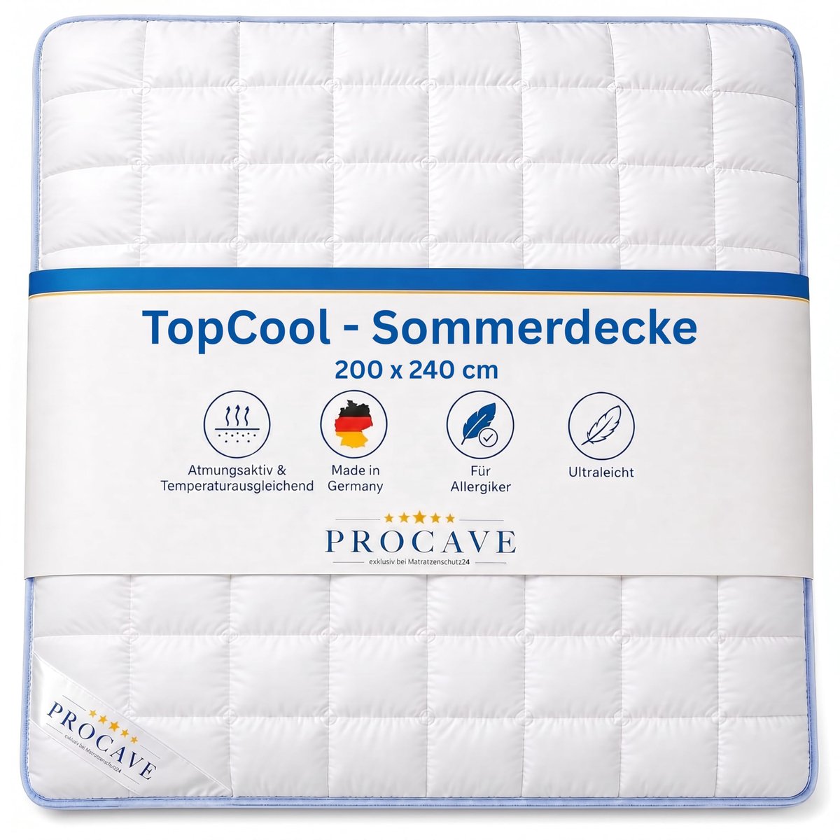 SnelShoppen - Procave TopCool Premium Zomerdekbed 200x240 cm - Zacht, Comfortabel, Doorgestikt, Ademend, Warmteregulerend, 100% Duits Kwaliteit