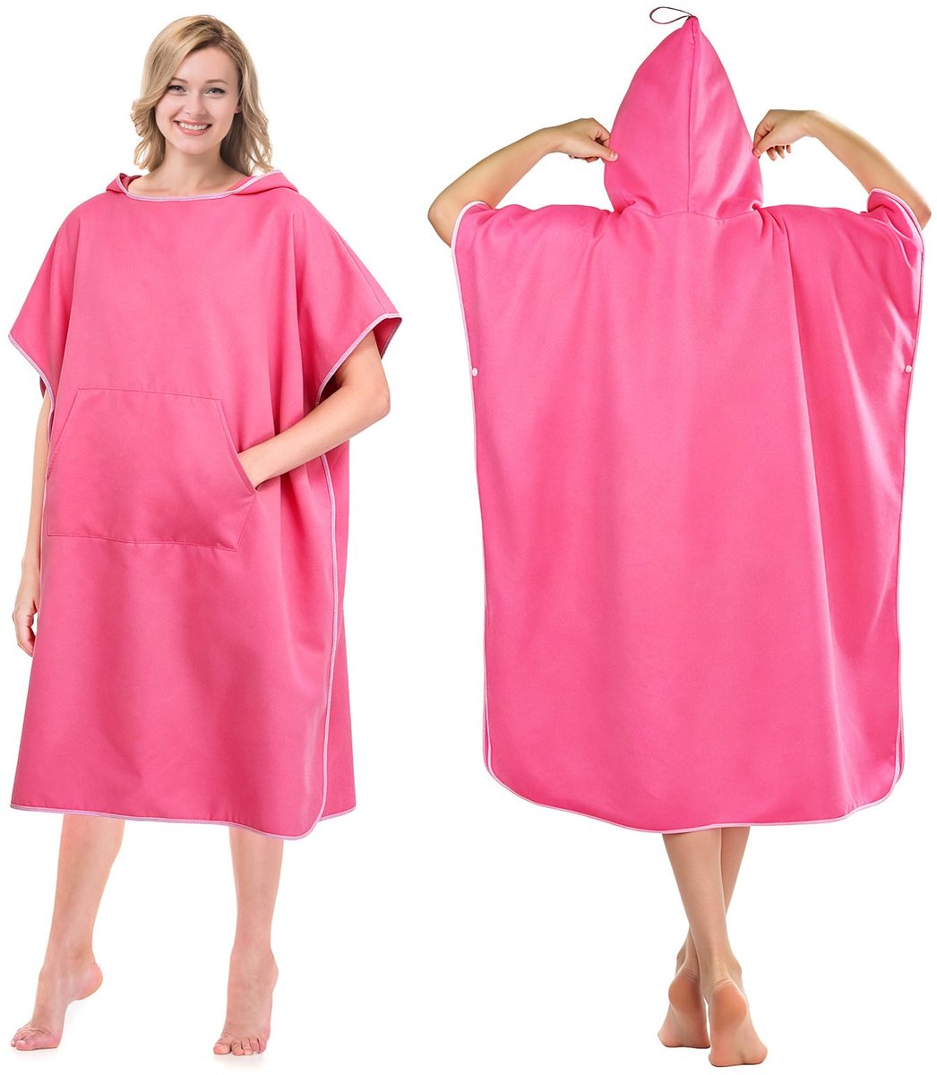 SnelShoppen - Handdoekponcho voor Volwassenen, Badponcho met Capuchon van Microvezel, Surfponcho als Omkleedhulp voor Dames en Heren, Roze, Ideaal voo