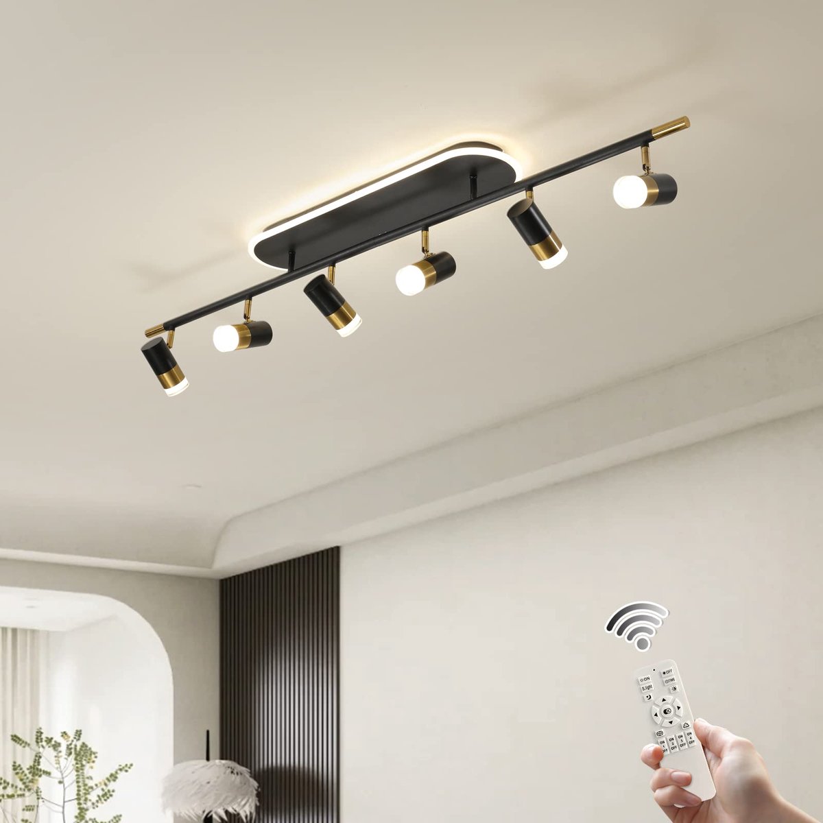 SnelShoppen - Dimbare Moderne LED Plafondlamp - 6 Lampen Flush Mount Plafondverlichting - Zwart/Goud - Perfect voor Woonkamer, Keuken, Slaapkamer - 60