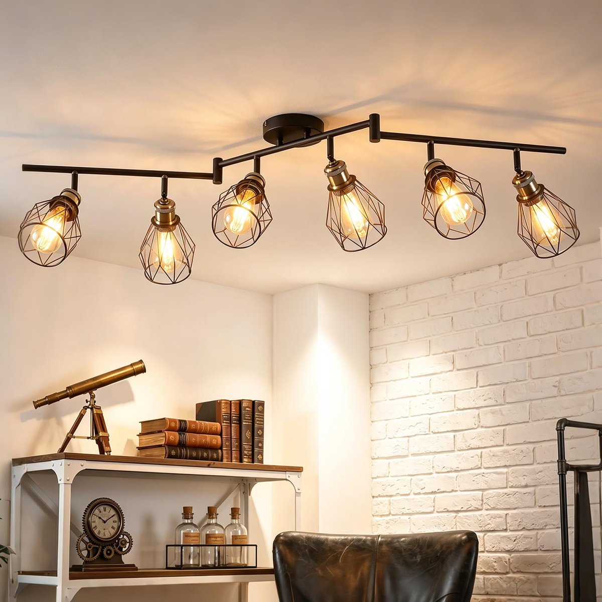 SnelShoppen - ANWIO Led-plafondlamp met 6 draaibare vintage plafondspots in E27, ideaal voor woonkamer, slaapkamer, keuken, modern design