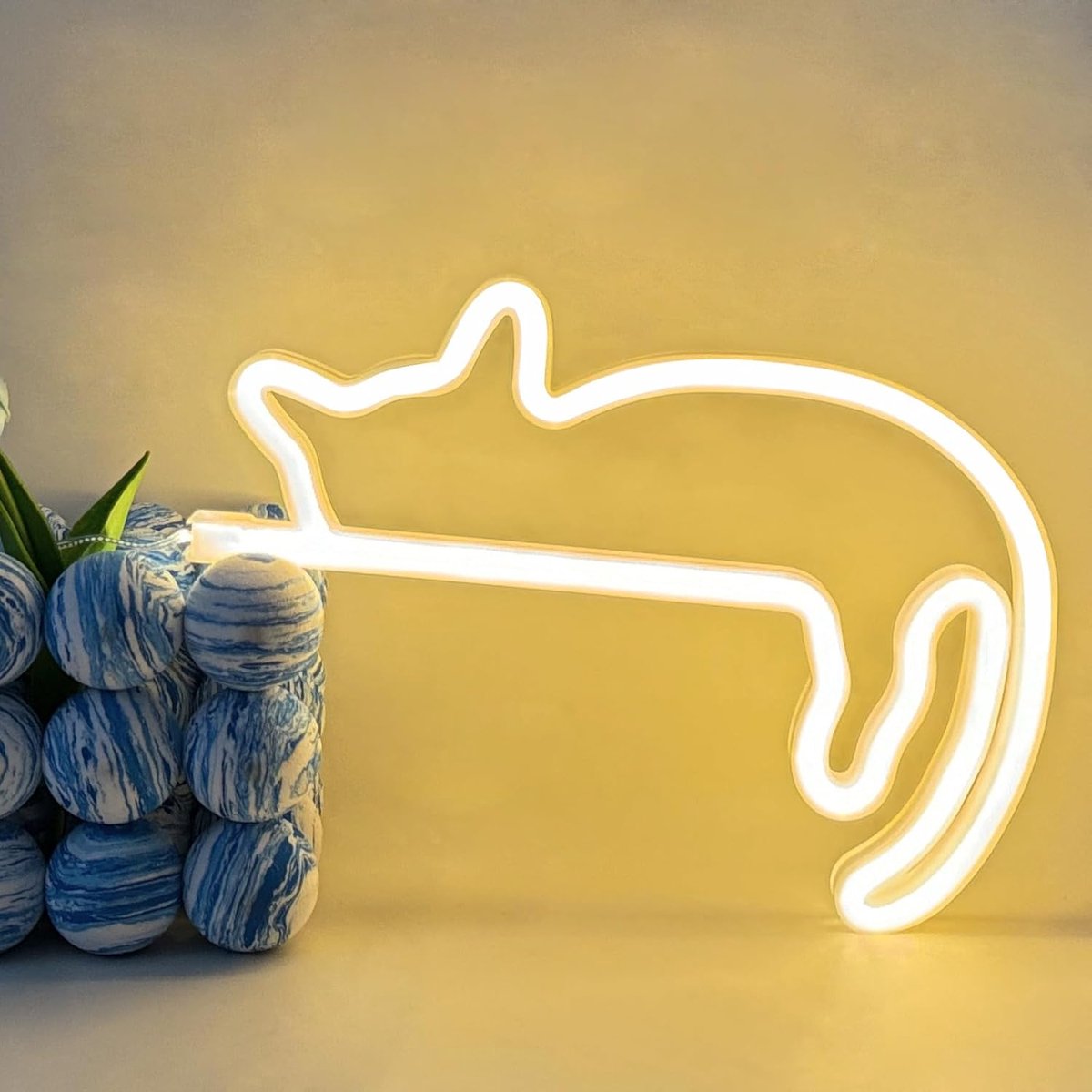 SnelShoppen - Kat Neon Tekens, Warmwitte LED Leuchtreclame, Wanddecoratie voor Slaapkamer, Dieren Neon Licht, Cadeau voor Meisje, Geboortedagsfeest, U