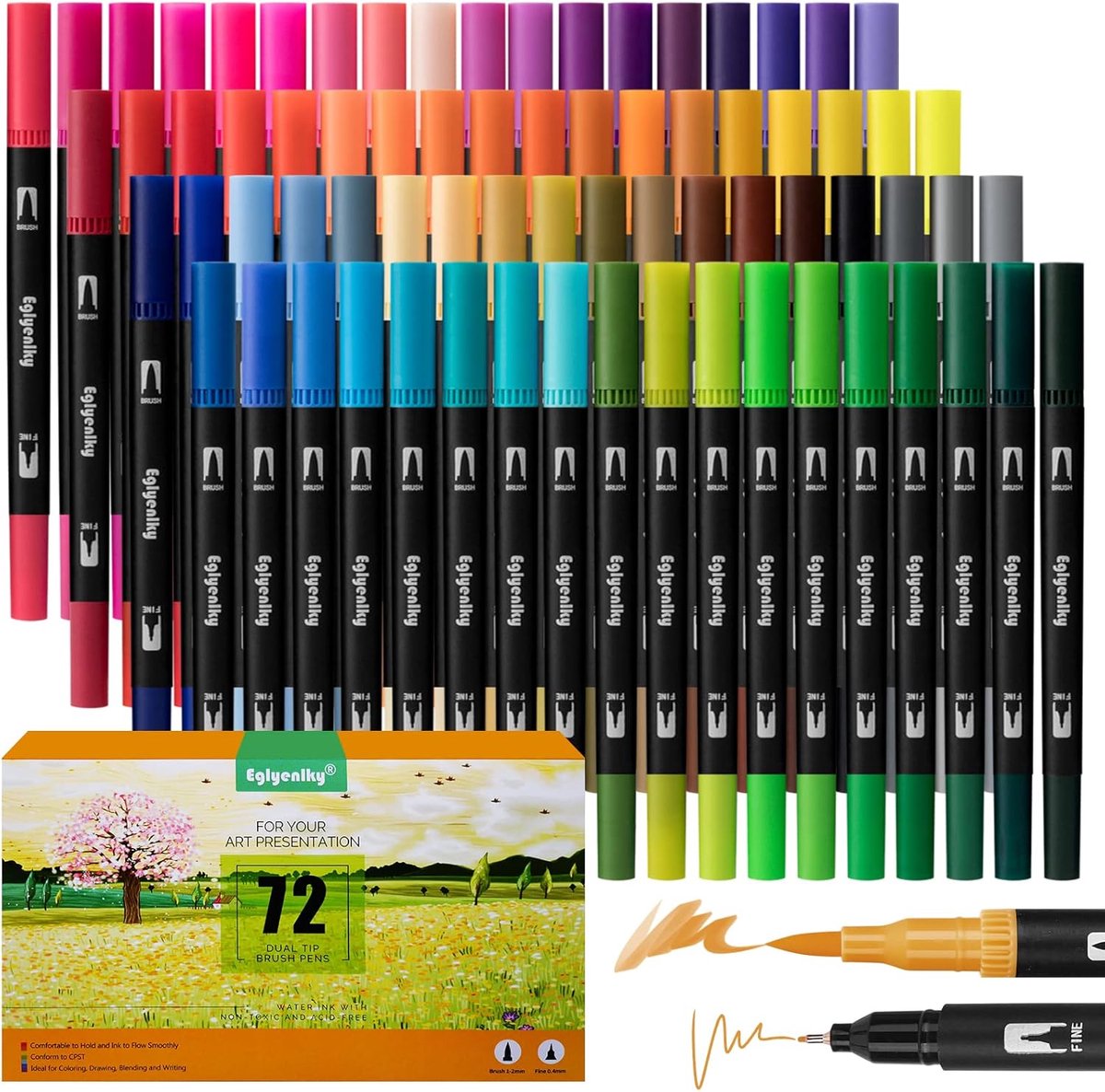 SnelShoppen - 72 Dubbele Tip Kleurmarkers met Fijn en Borstel Tip voor Volwassenen en Kinderen - Perfect voor Tekenen, Journaling, Lettering en Kallig